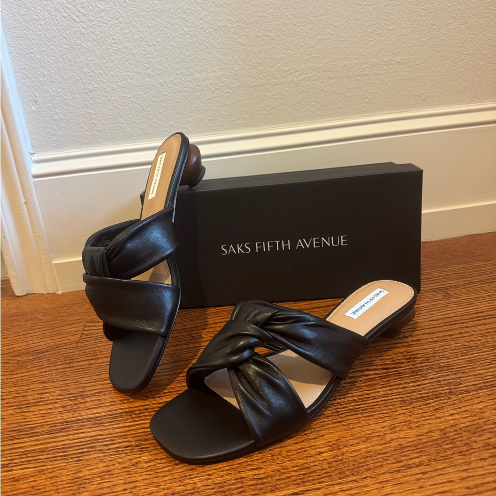 Saks Fifth Avenue Black Leather Knotted Sandals